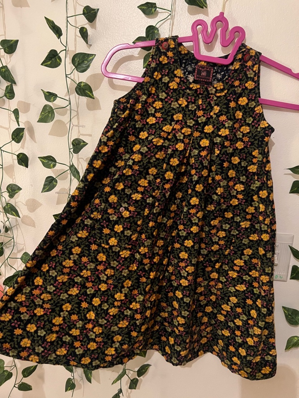 Cornelloki Vintage Girls' Black Floral Sundress with Yellow & Pink Flowers